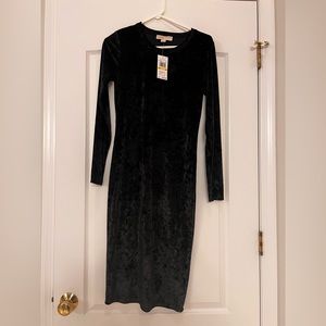 Michael Kors | Black Panne Stretch Crushed Velvet Bodycon Midi Dress